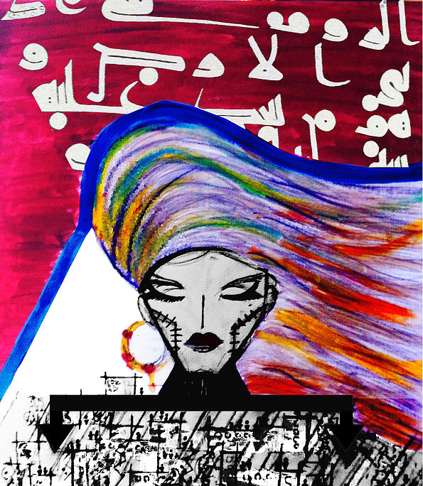 Mix Media Art (Acrylic on Canvas then Computer Editing) © Haya Mani, artist from Jerusalem, Palestine